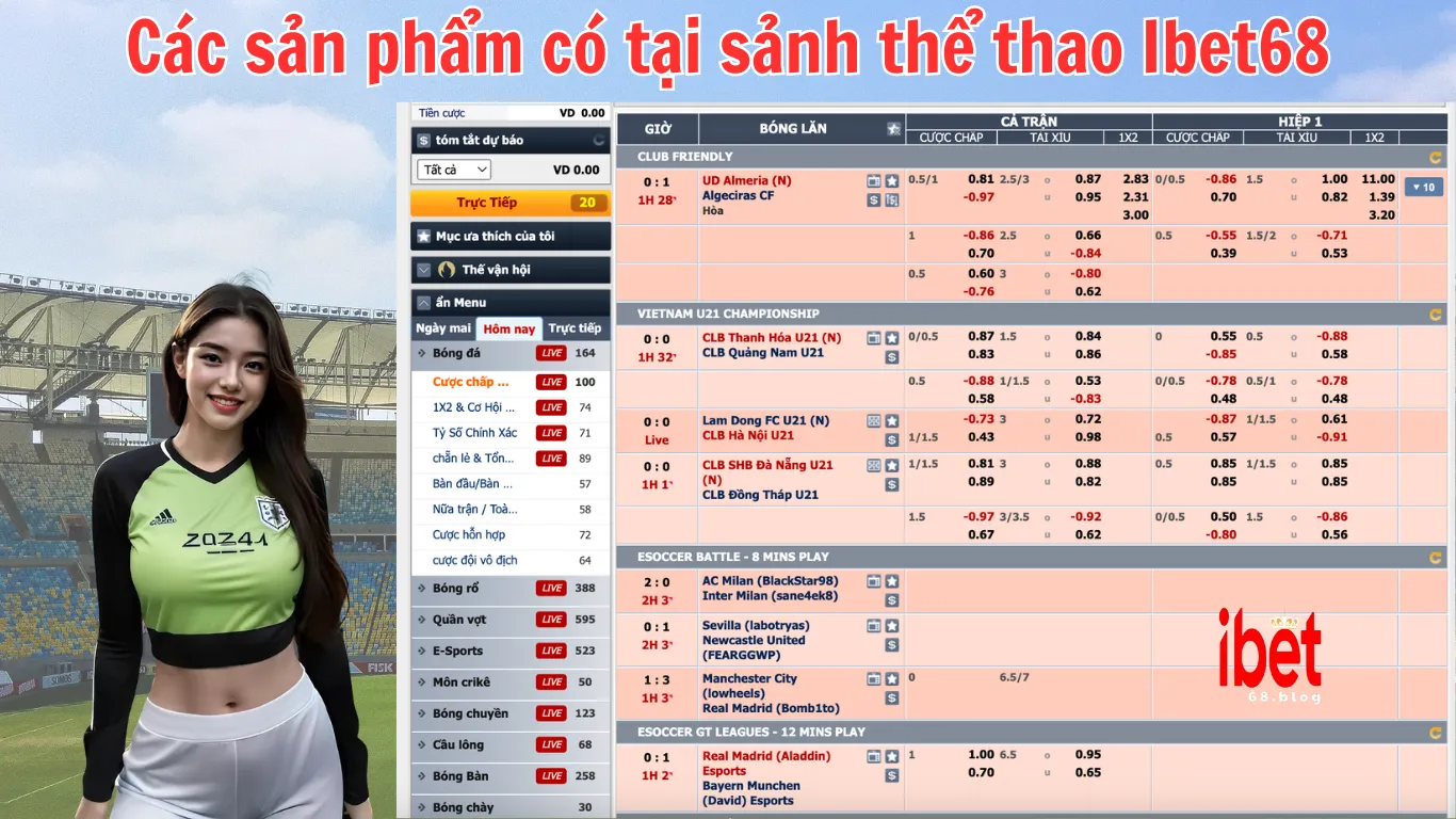 Các sản phẩm có tại sảnh thể thao Ibet68 Các sản phẩm có tại sảnh thể thao Ibet68